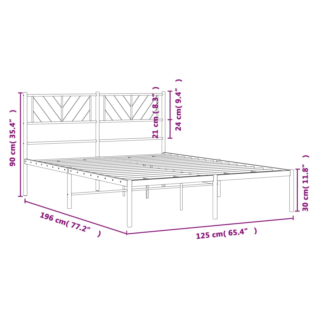 Metalni okvir za krevet s uzglavljem crni 120x190 cm
