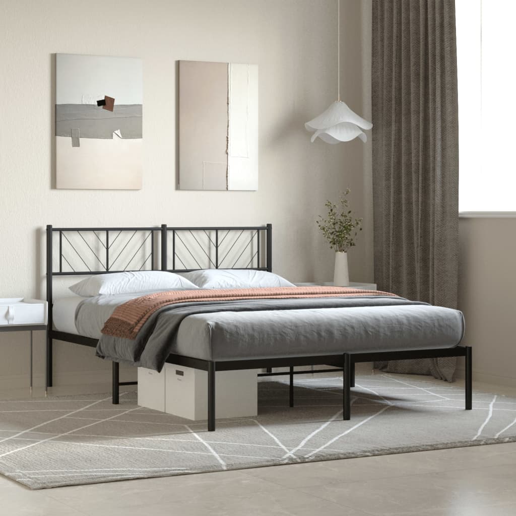 Metalni okvir za krevet s uzglavljem crni 120x190 cm