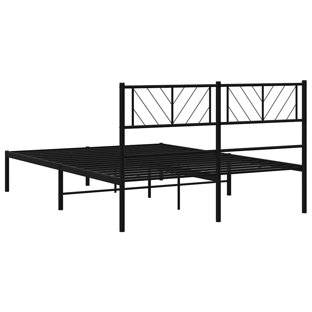 Metalni okvir za krevet s uzglavljem crni 150x200 cm