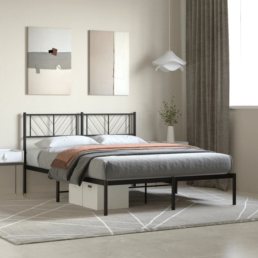 Metalni okvir za krevet s uzglavljem crni 160x200 cm