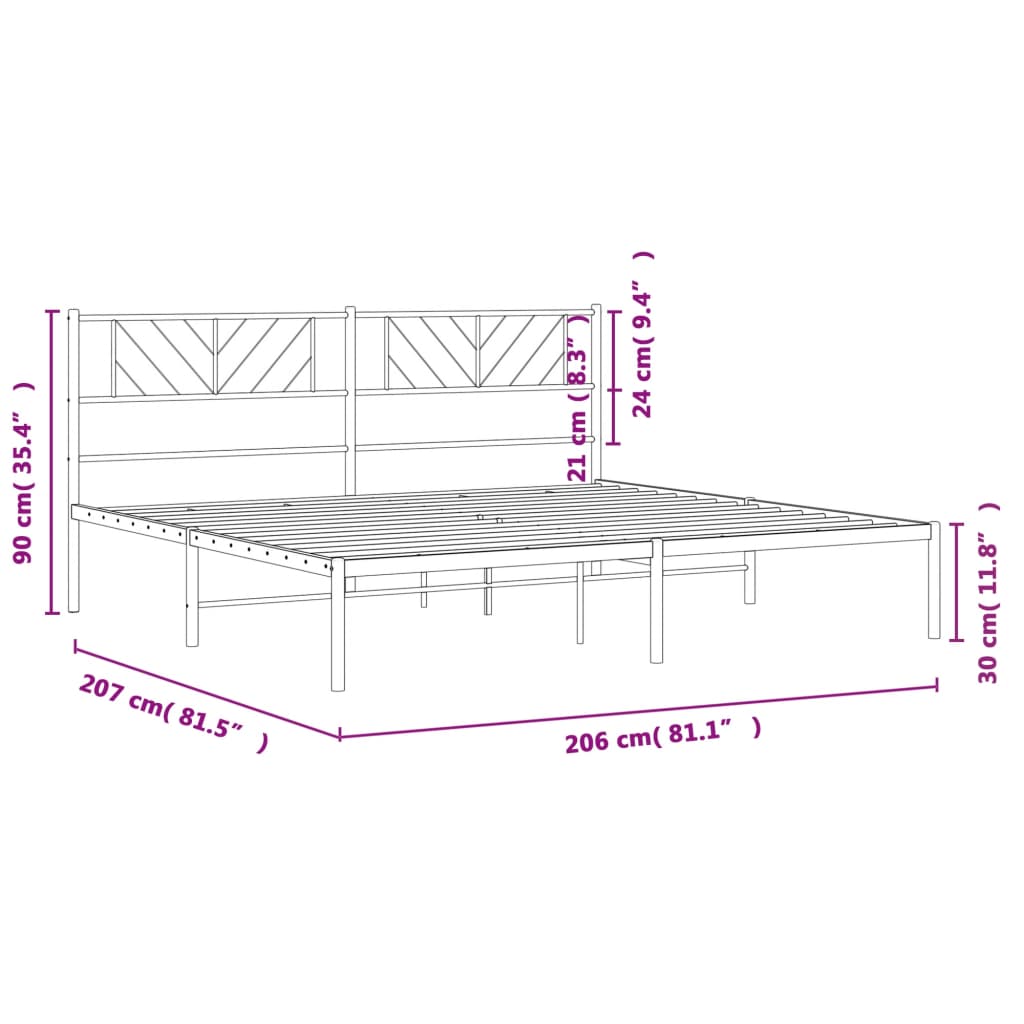 Metalni okvir za krevet s uzglavljem crni 200x200 cm