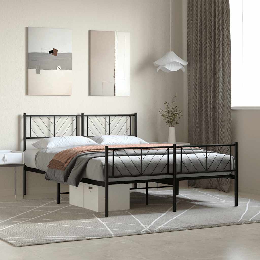 Metalni okvir kreveta uzglavlje i podnožje crni 120x190 cm
