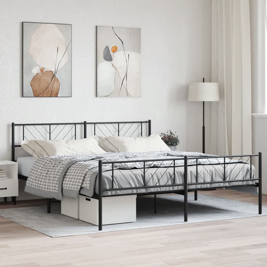 Metalni okvir krevet bez madraca s podnožjem crni 180x200 cm