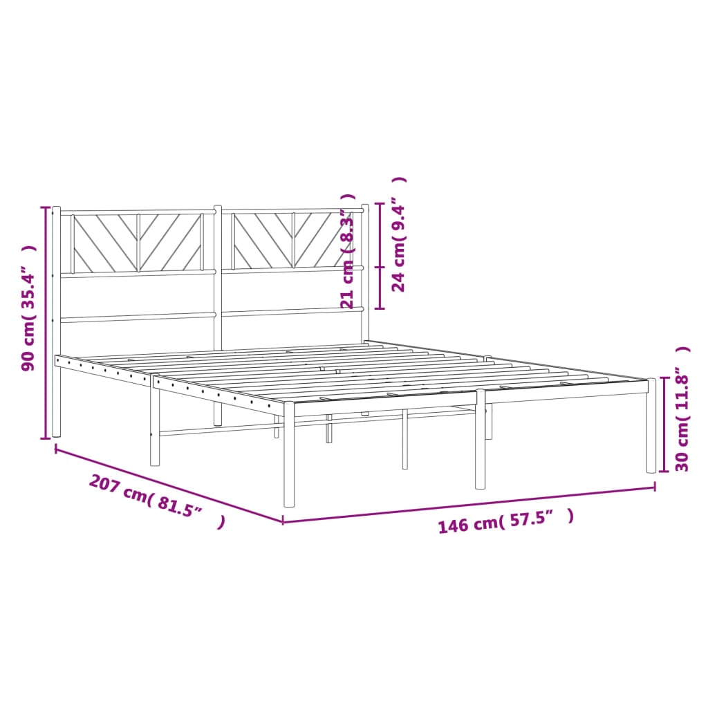 Metalni okvir za krevet s uzglavljem bijeli 140 x 200 cm