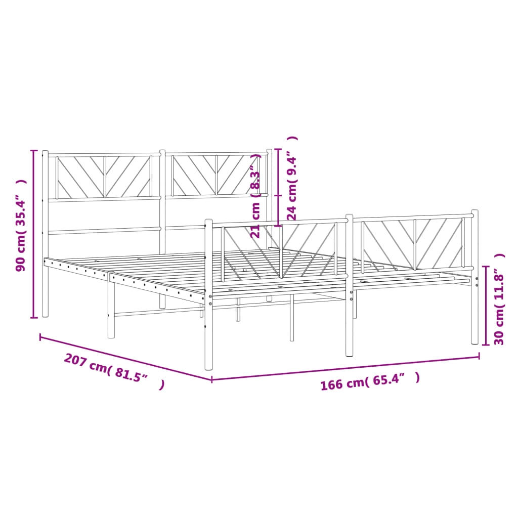 Metalni okvir kreveta uzglavlje i podnožje bijeli 160x200 cm