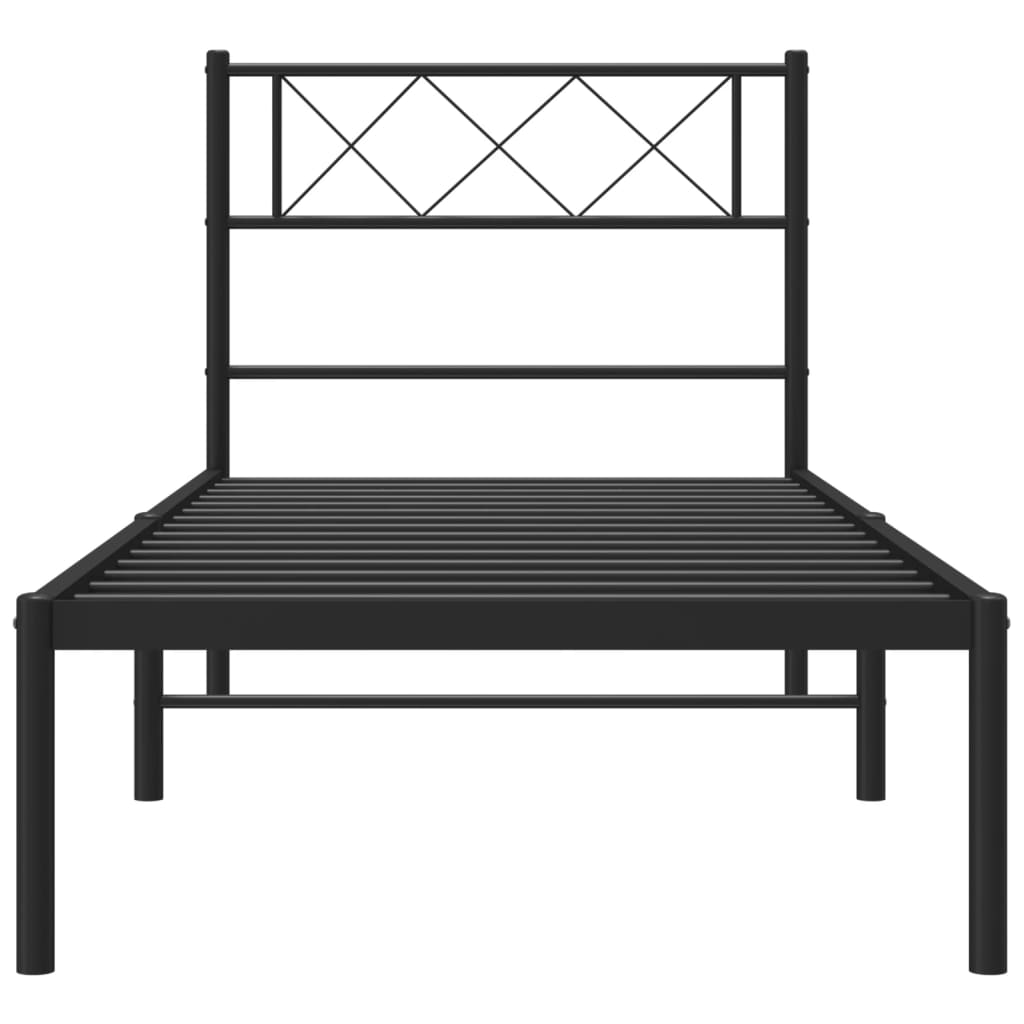 Metalni okvir za krevet s uzglavljem crni 75x190 cm