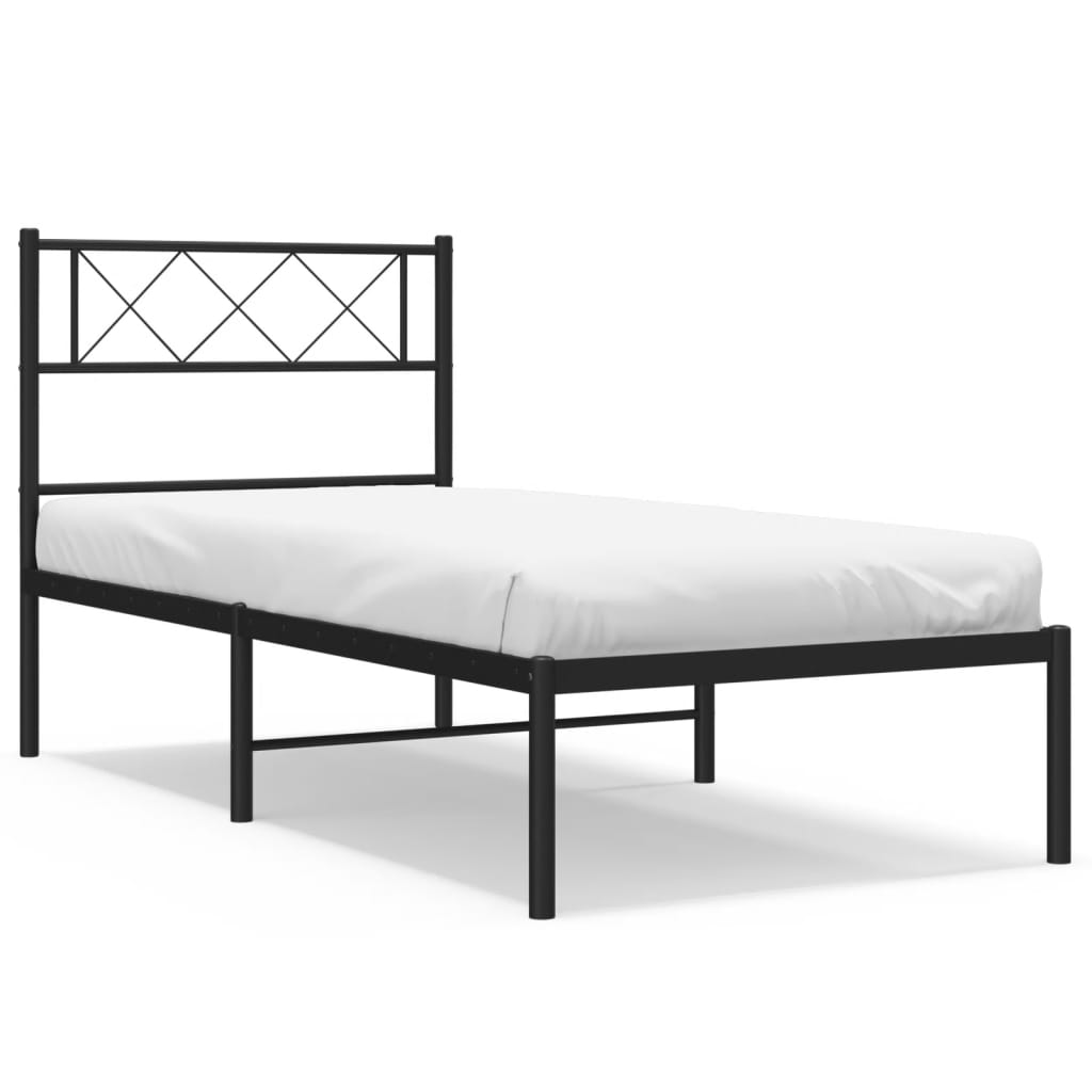 Metalni okvir za krevet s uzglavljem crni 90x200 cm