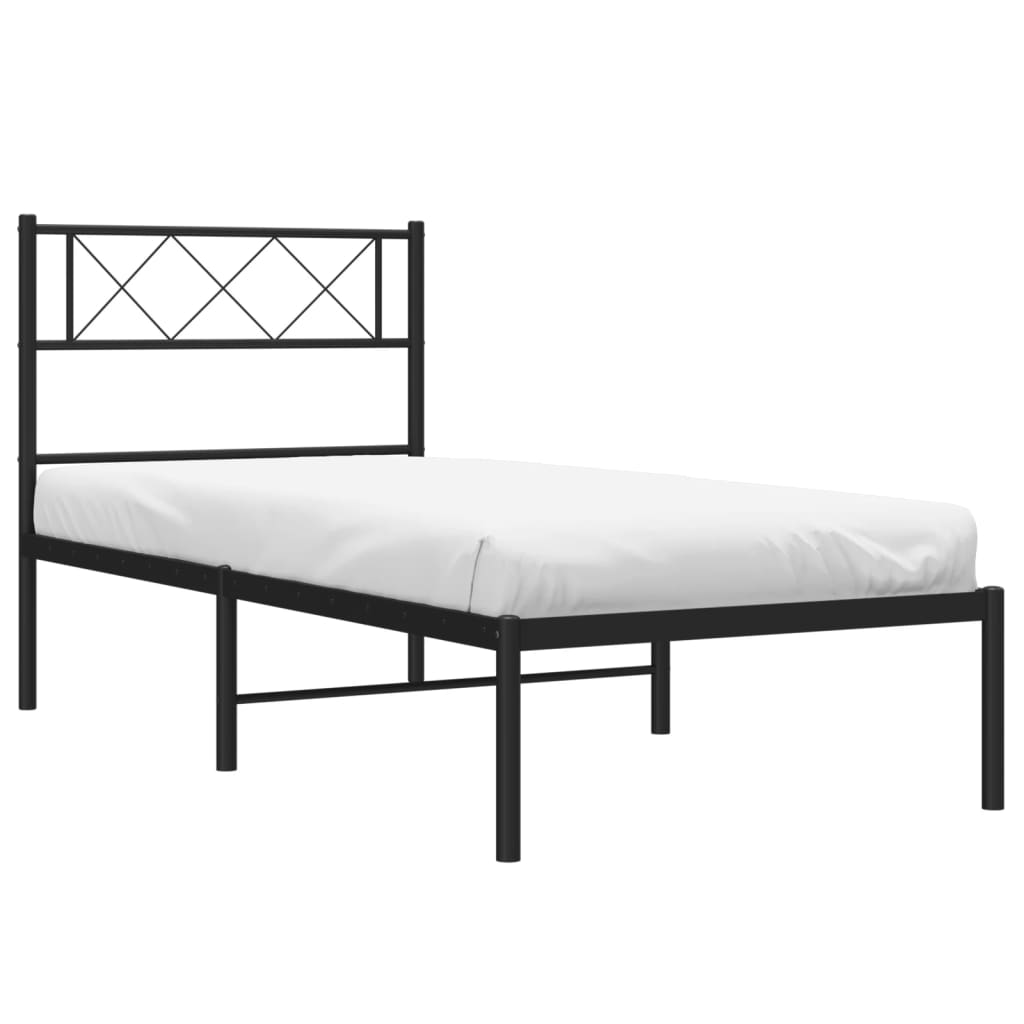 Metalni okvir za krevet s uzglavljem crni 90x200 cm