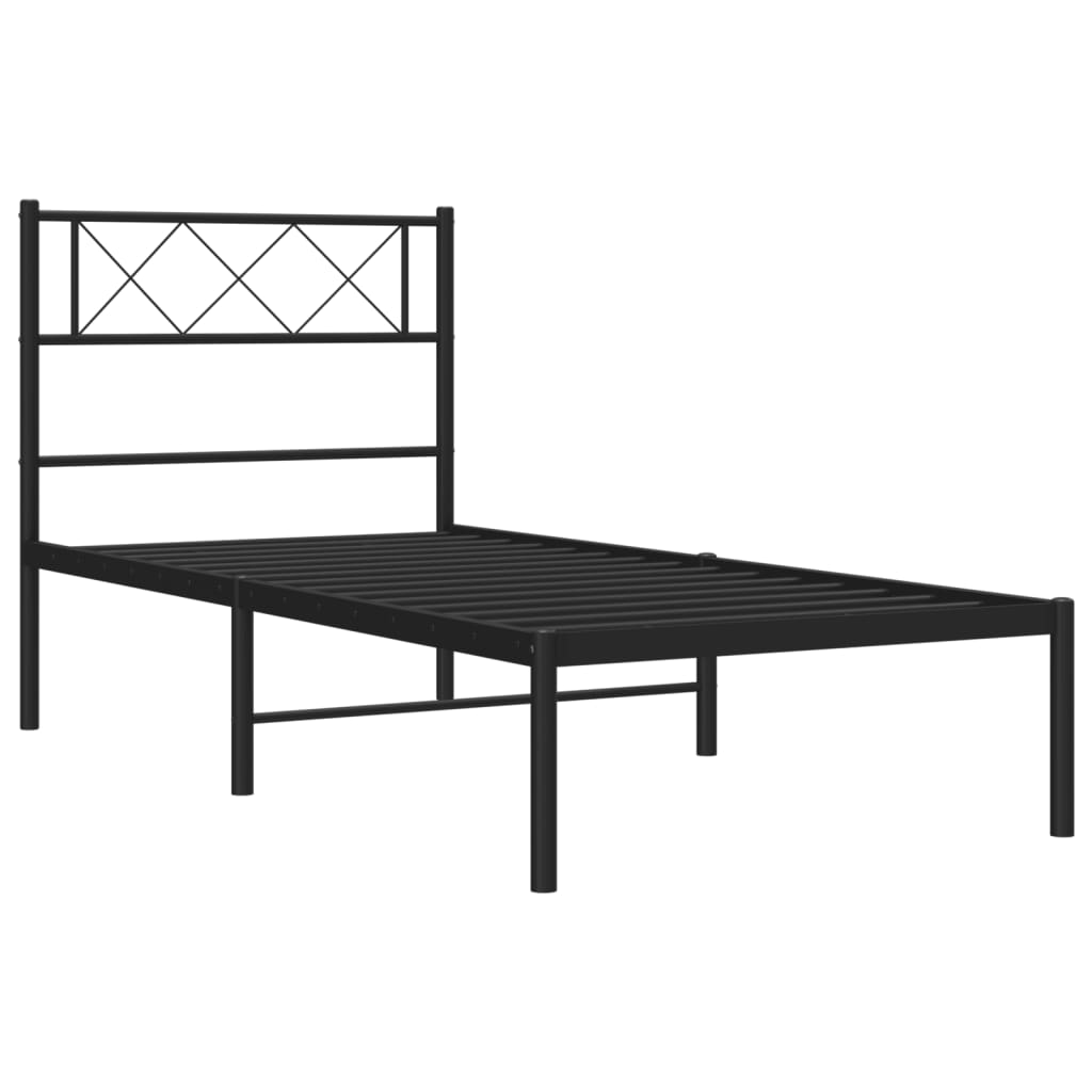 Metalni okvir za krevet s uzglavljem crni 90x200 cm