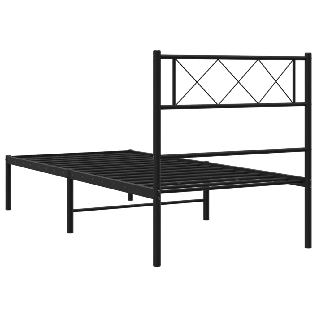 Metalni okvir za krevet s uzglavljem crni 90x200 cm