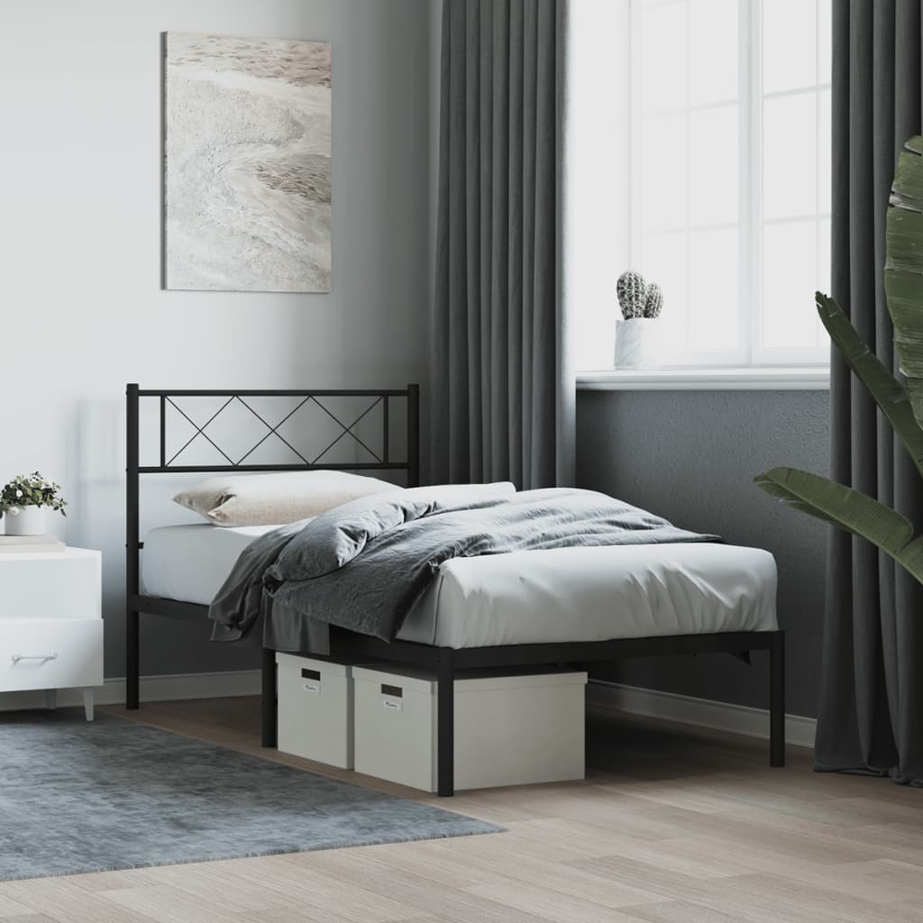 Metalni okvir za krevet s uzglavljem crni 90x200 cm
