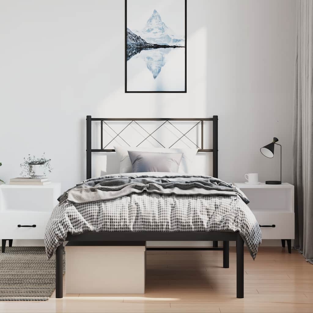Metalni okvir za krevet s uzglavljem crni 100x190 cm