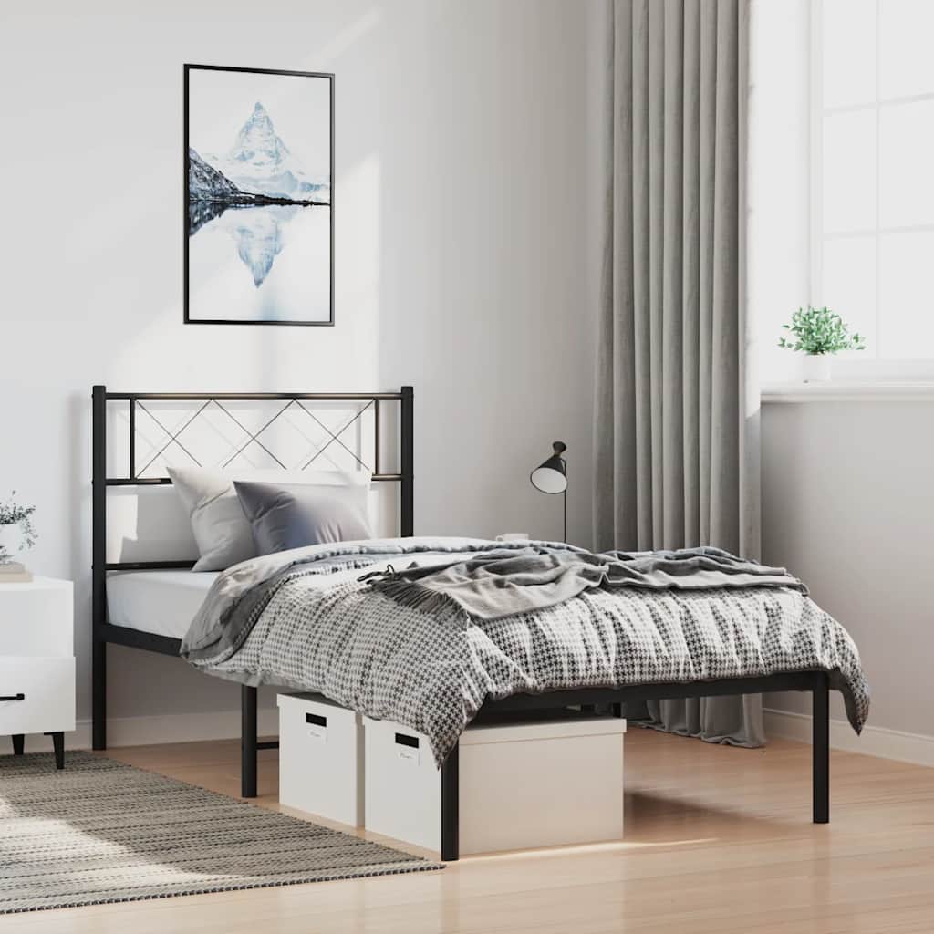 Metalni okvir za krevet s uzglavljem crni 100x200 cm