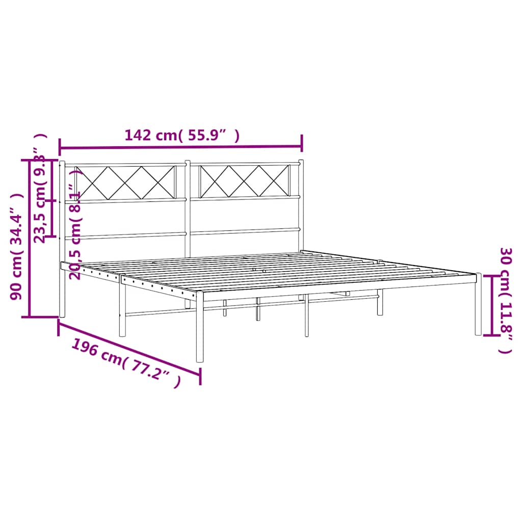 Metalni okvir za krevet s uzglavljem crni 135x190 cm