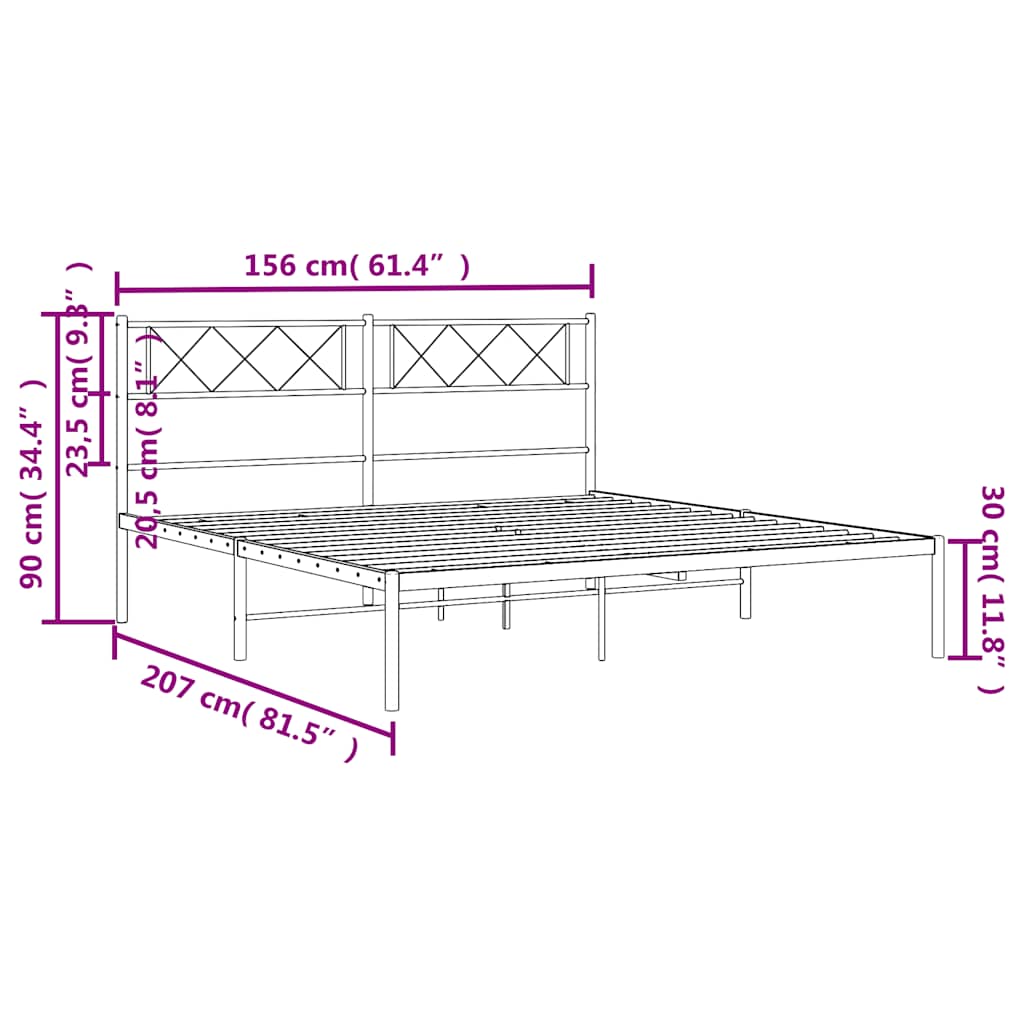 Metalni okvir za krevet s uzglavljem crni 150x200 cm