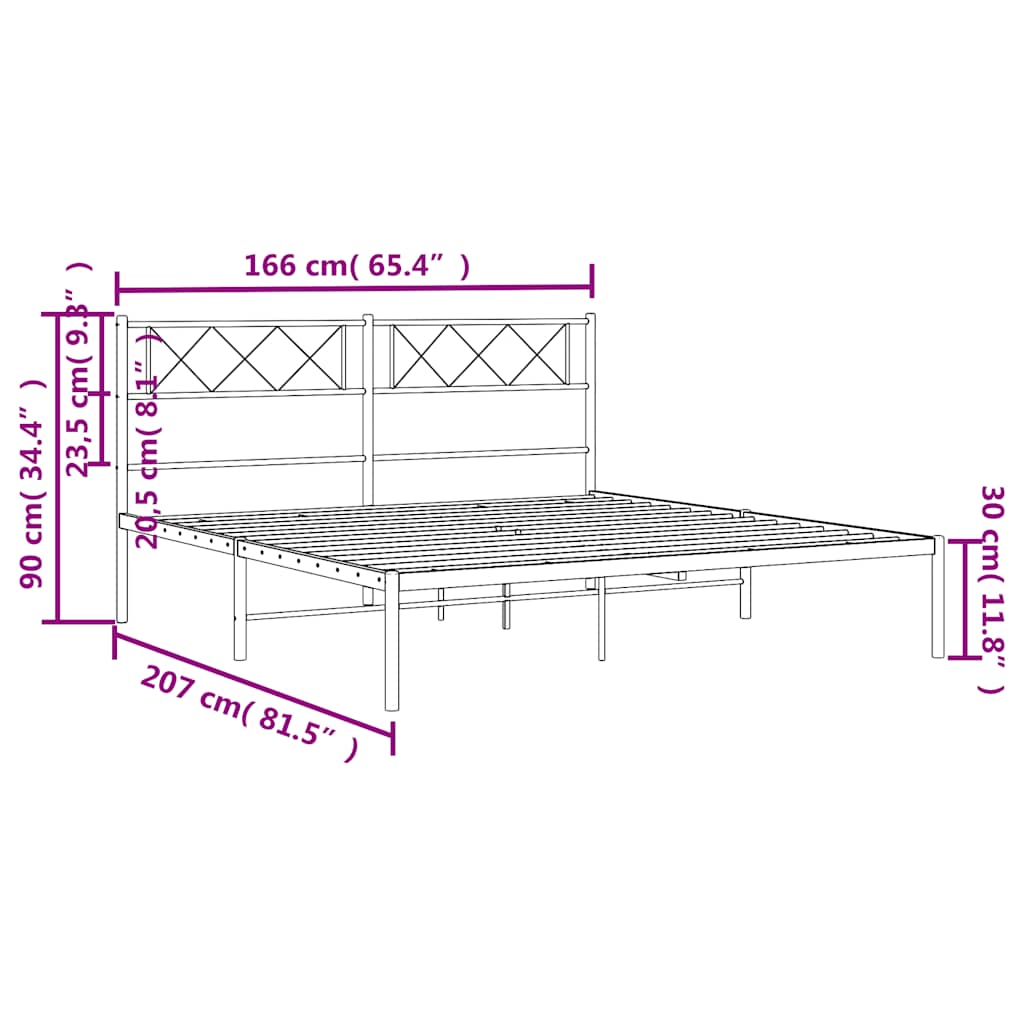 Metalni okvir za krevet s uzglavljem crni 160x200 cm
