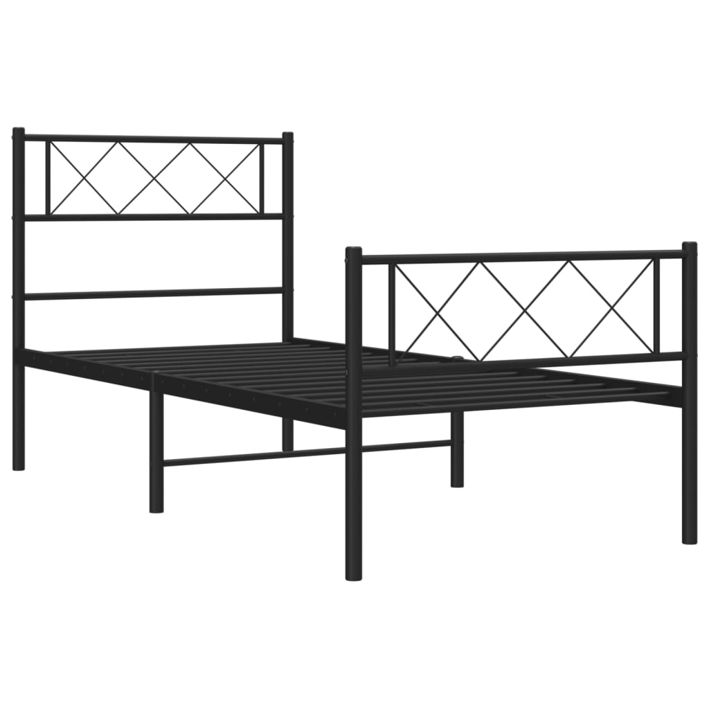 Metalni okvir kreveta uzglavlje i podnožje crni 90 x 200 cm