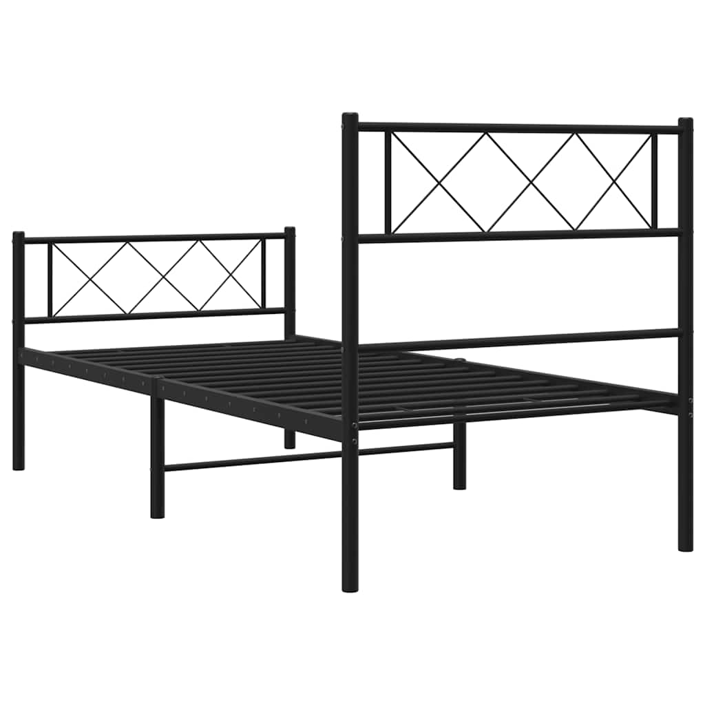 Metalni okvir kreveta uzglavlje i podnožje crni 100x190 cm