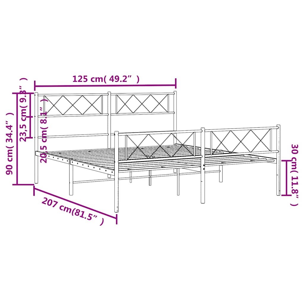 Metalni okvir kreveta uzglavlje i podnožje crni 120x200 cm