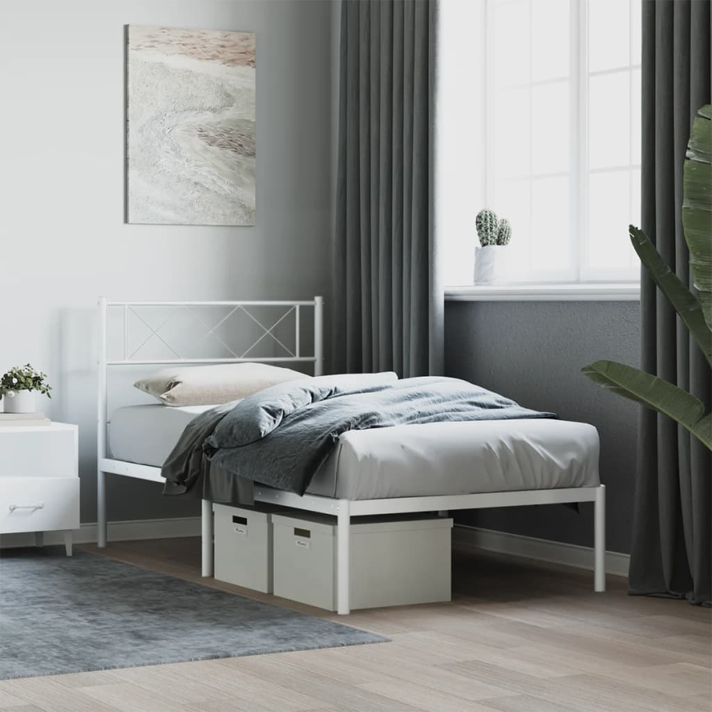 Metalni okvir za krevet s uzglavljem bijeli 90 x 190 cm