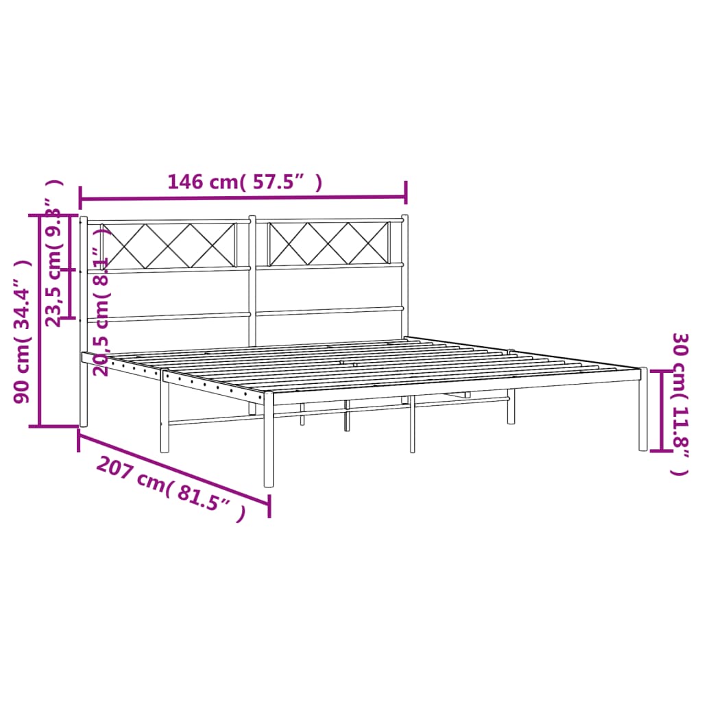 Metalni okvir za krevet s uzglavljem bijeli 140 x 200 cm