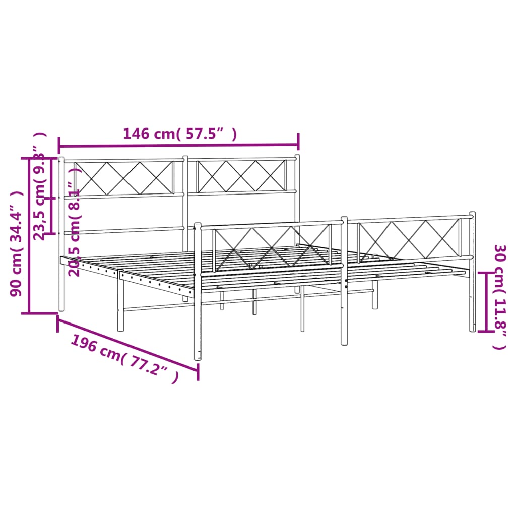 Metalni okvir kreveta uzglavlje i podnožje bijeli 140 x 190 cm
