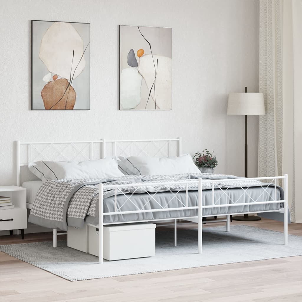 Metalni okvir kreveta uzglavlje i podnožje bijeli 200x200 cm