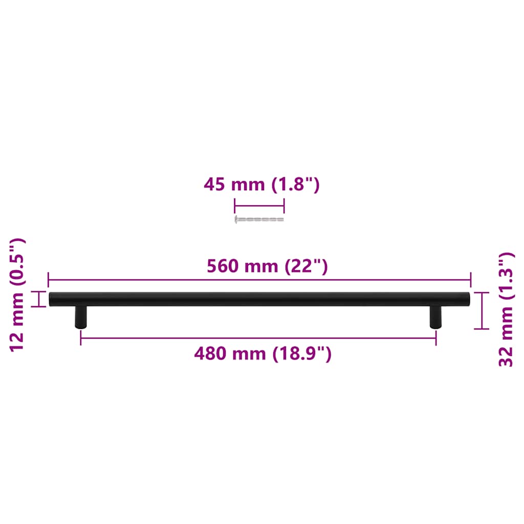 Ručke za ormarić 5 kom crne 480 mm od nehrđajućeg čelika