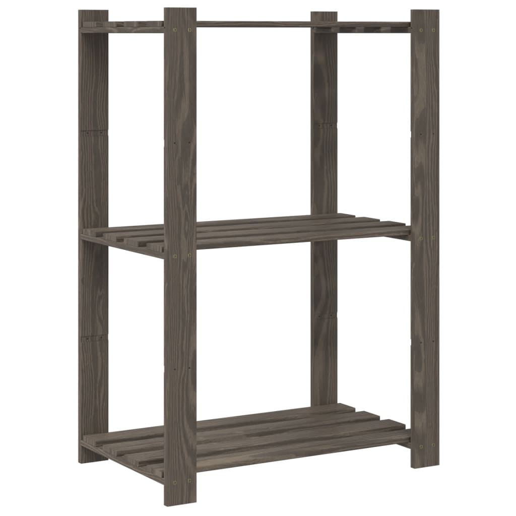Stalak za pohranu 3 razina sivi 60x38x90 cm masivna borovina