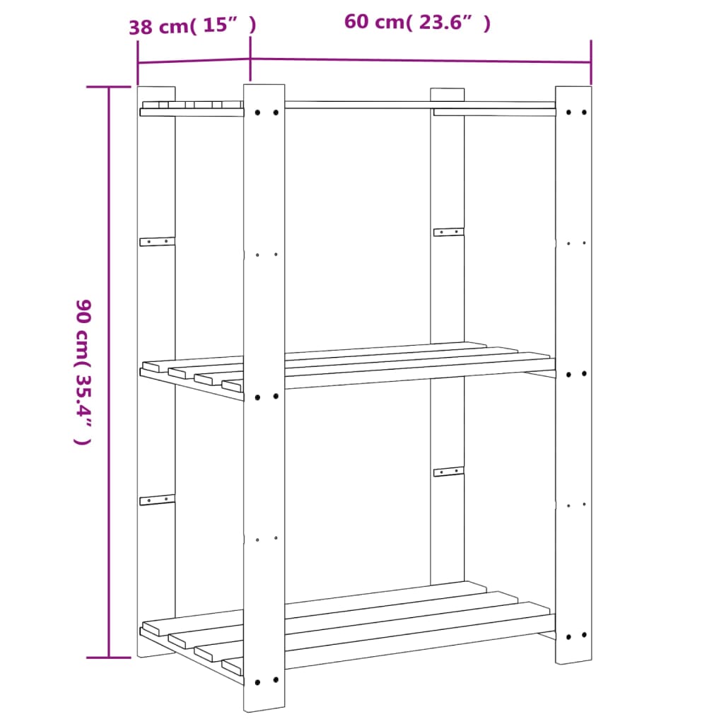 Stalak za pohranu 3 razina sivi 60x38x90 cm masivna borovina