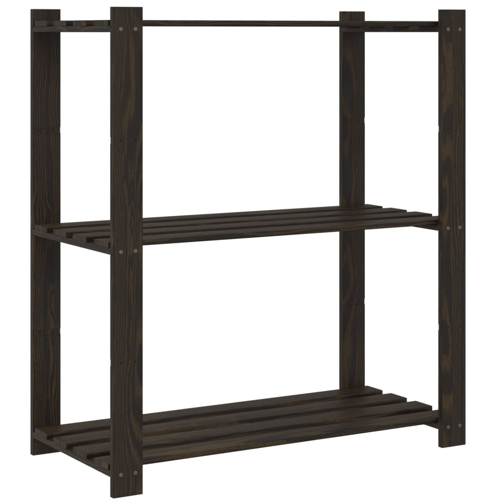 Stalak za pohranu s 3 razine crni 80x38x90 cm masivna borovina