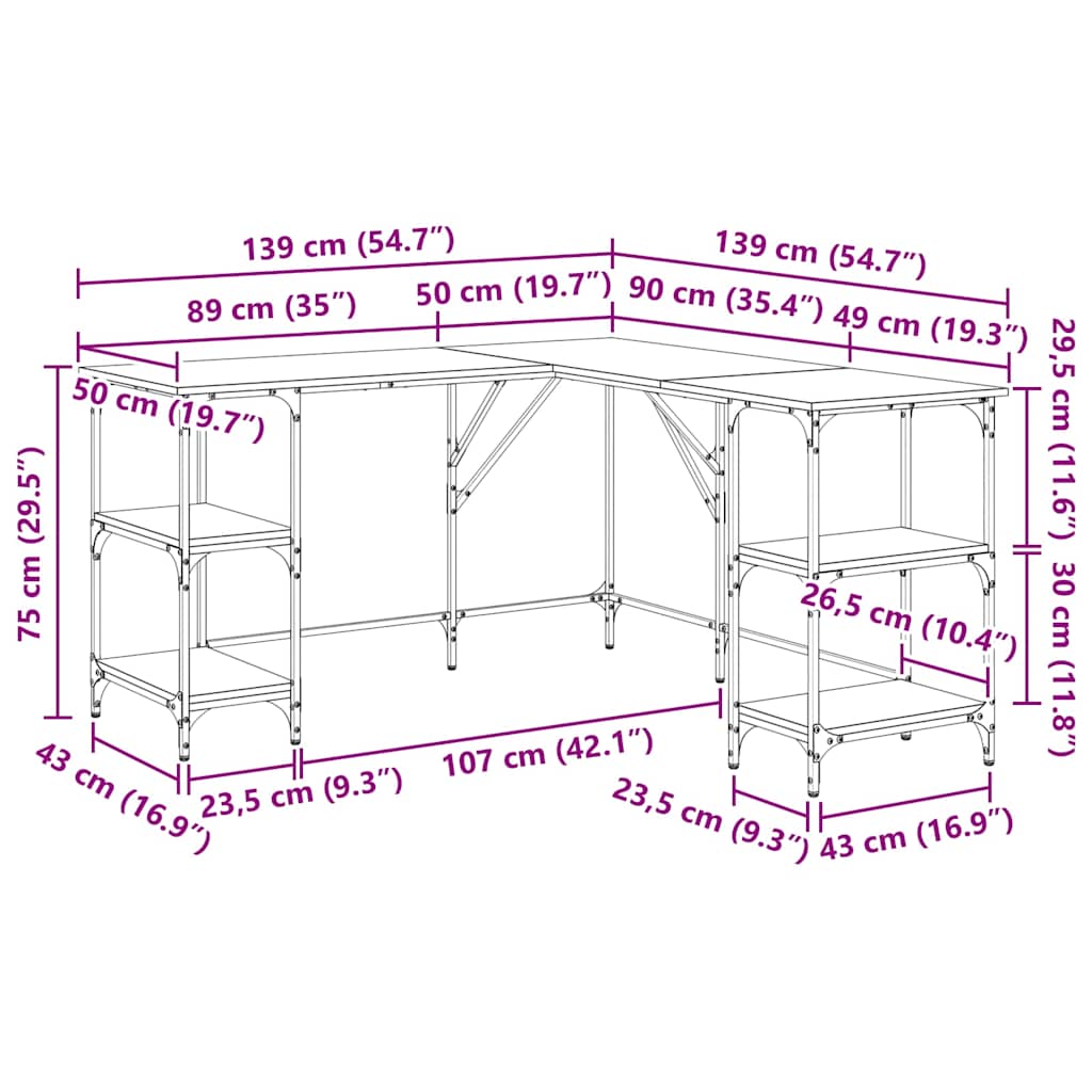Radni stol crni 139 x 139 x 75 cm od konstruiranog drva