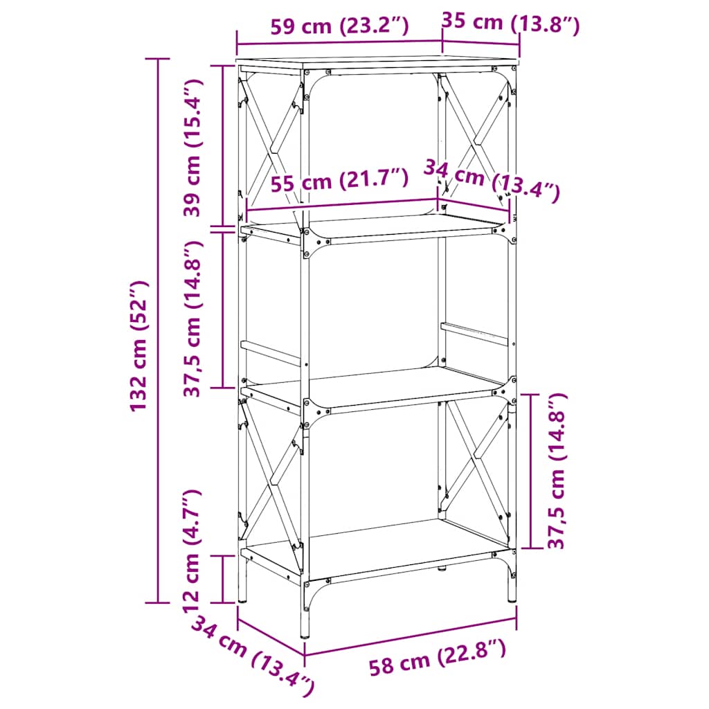 Regal za knjige s 4 razine crni 59x35x132 cm konstruirano drvo