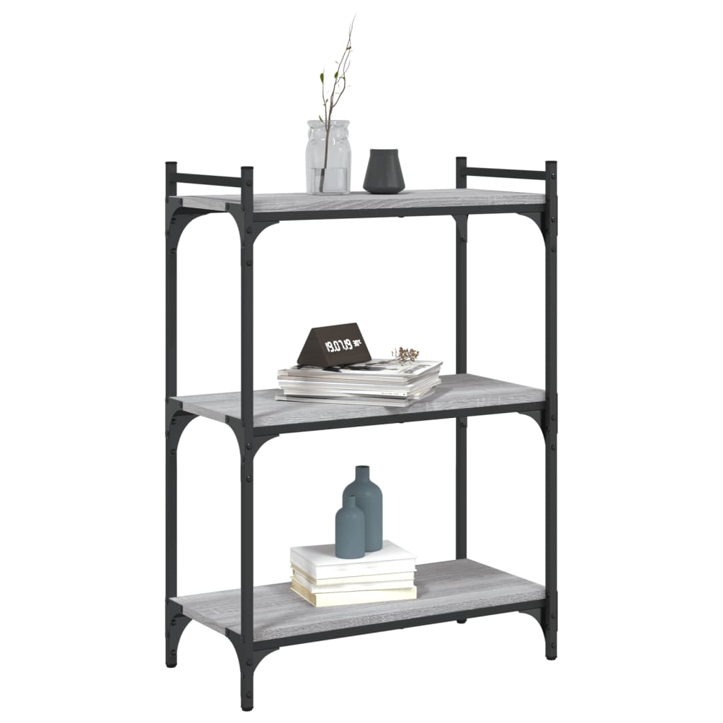 Regal za knjige s 3 razine siva boja hrasta 60x30x86 cm drveni