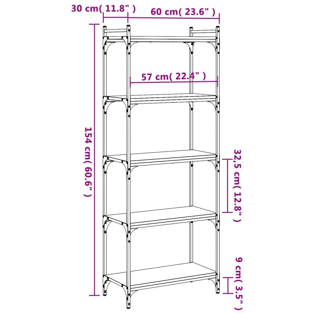 Regal za knjige s 5 razina crni 60x30x154 cm konstruirano drvo