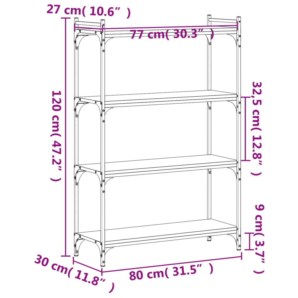 Regal za knjige 4 razine smeđa boja hrasta 80x30x120 cm drveni