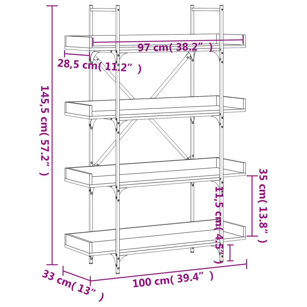Regal za knjige s 4 razine boja hrasta 100x33x145,5 cm drveni