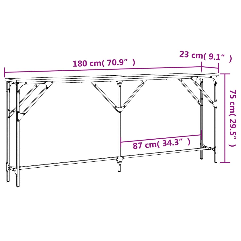Konzolni stol siva boja hrasta 180x23x75 cm konstruirano drvo