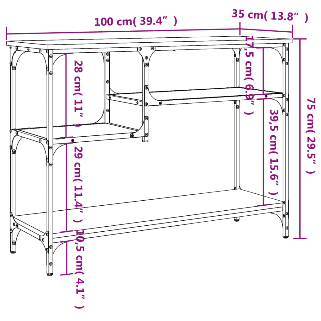 Konzolni stol s policama boja smeđeg hrasta 100 x 35 x 75 cm