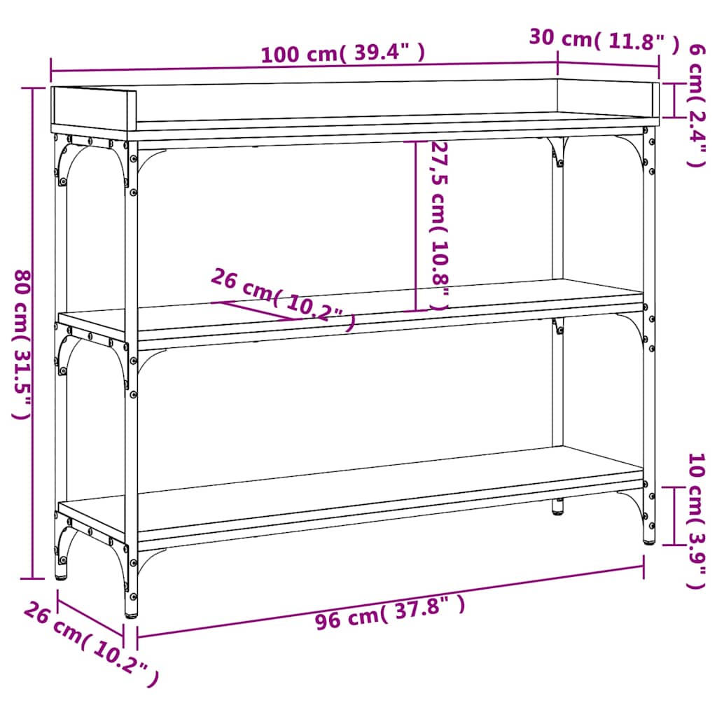 Konzolni stol s policama crni 100 x 30 x 80 cm