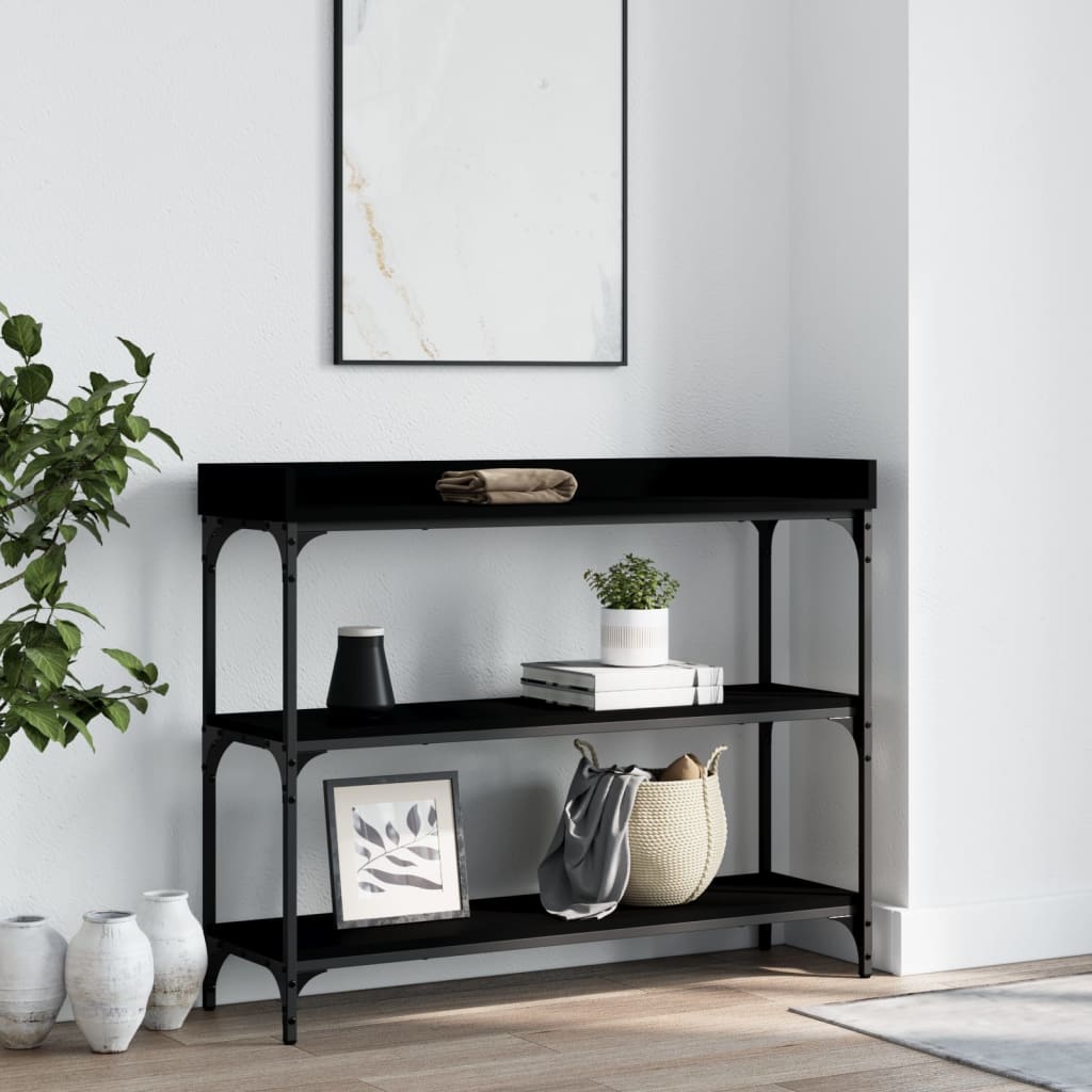 Konzolni stol s policama crni 100 x 30 x 80 cm