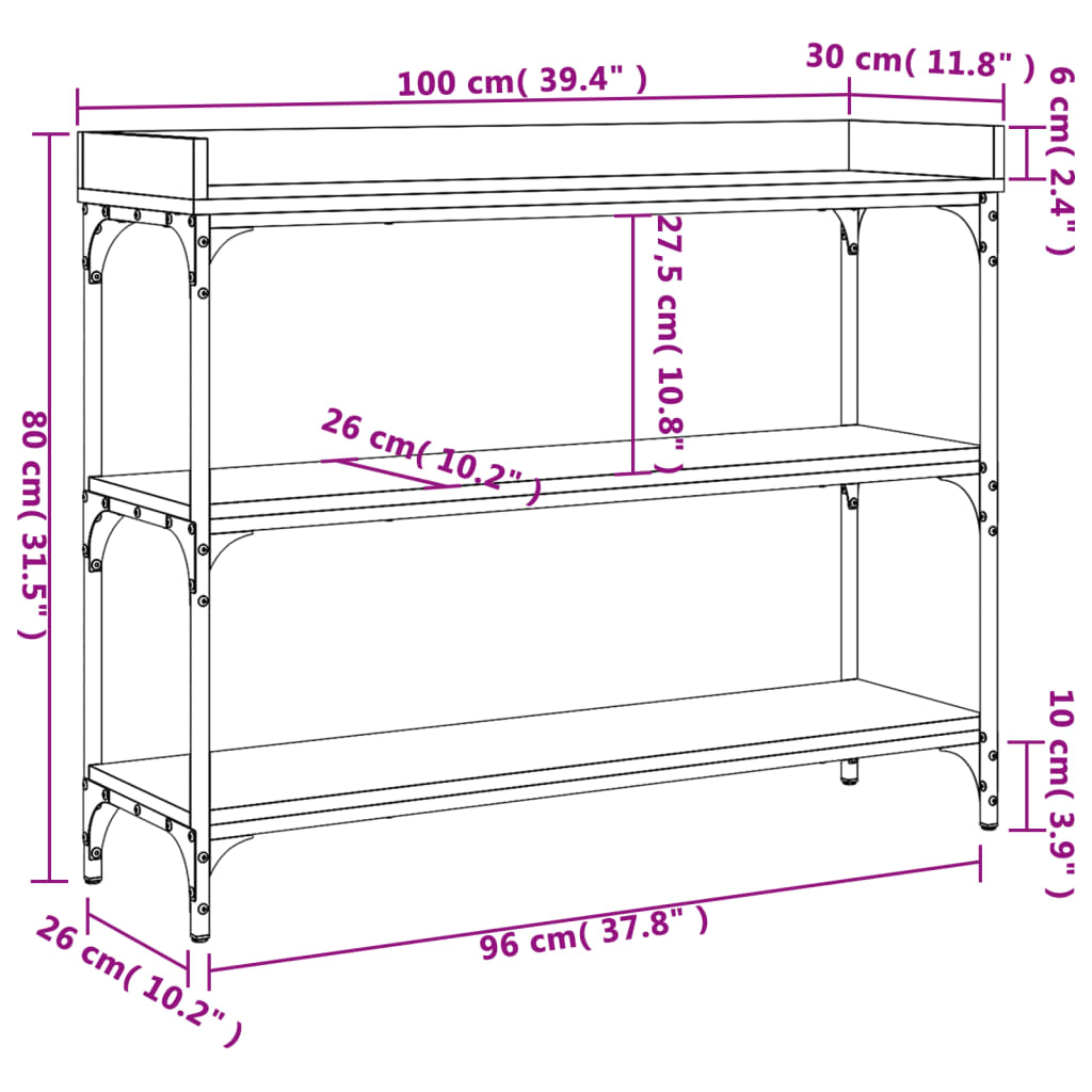 Konzolni stol s policama boja hrasta sonome 100 x 30 x 80 cm