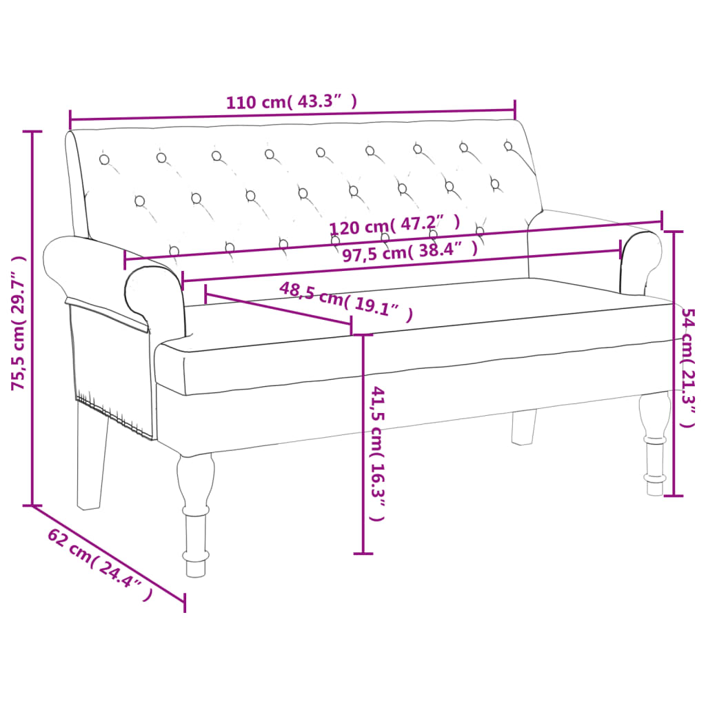 Klupa s naslonom 120 x 62 x 75,5 cm platnena