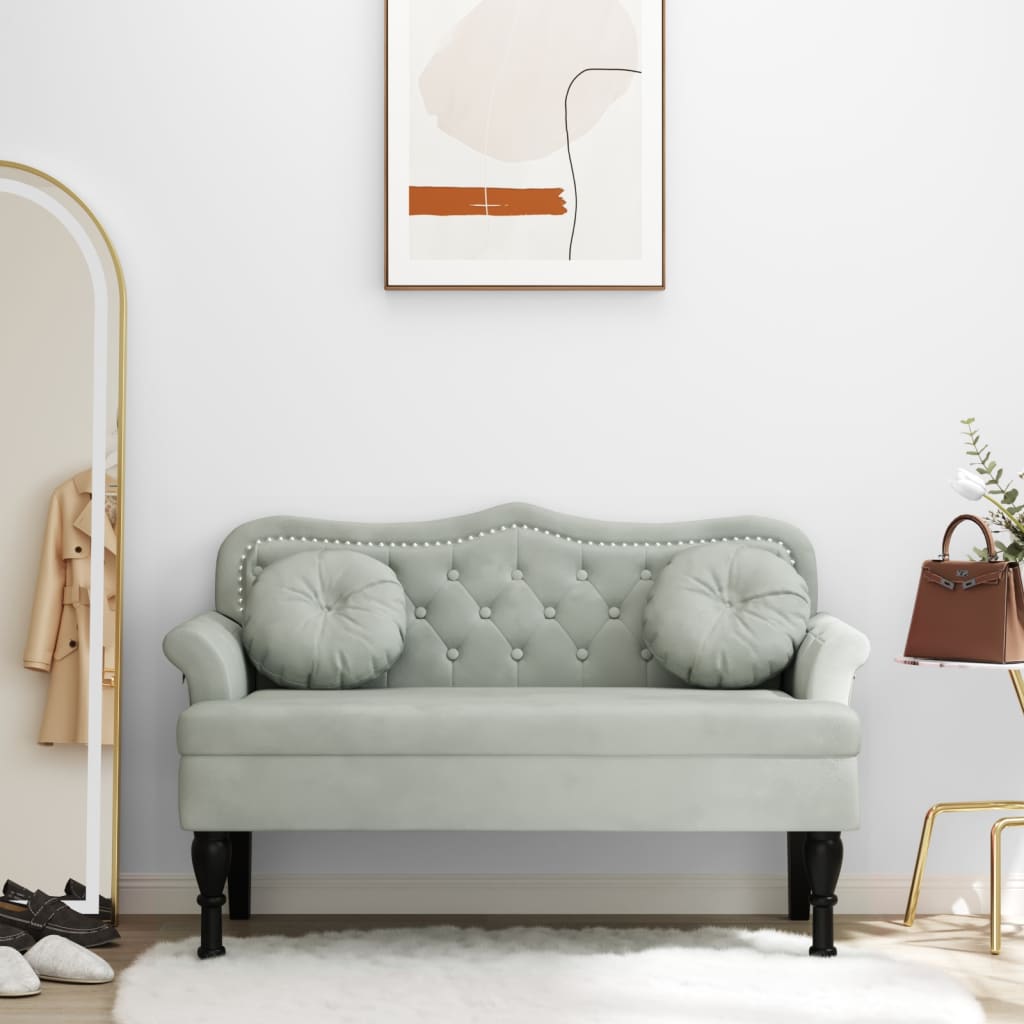 Klupa s jastucima svijetlosiva 120,5x65x75 cm baršun