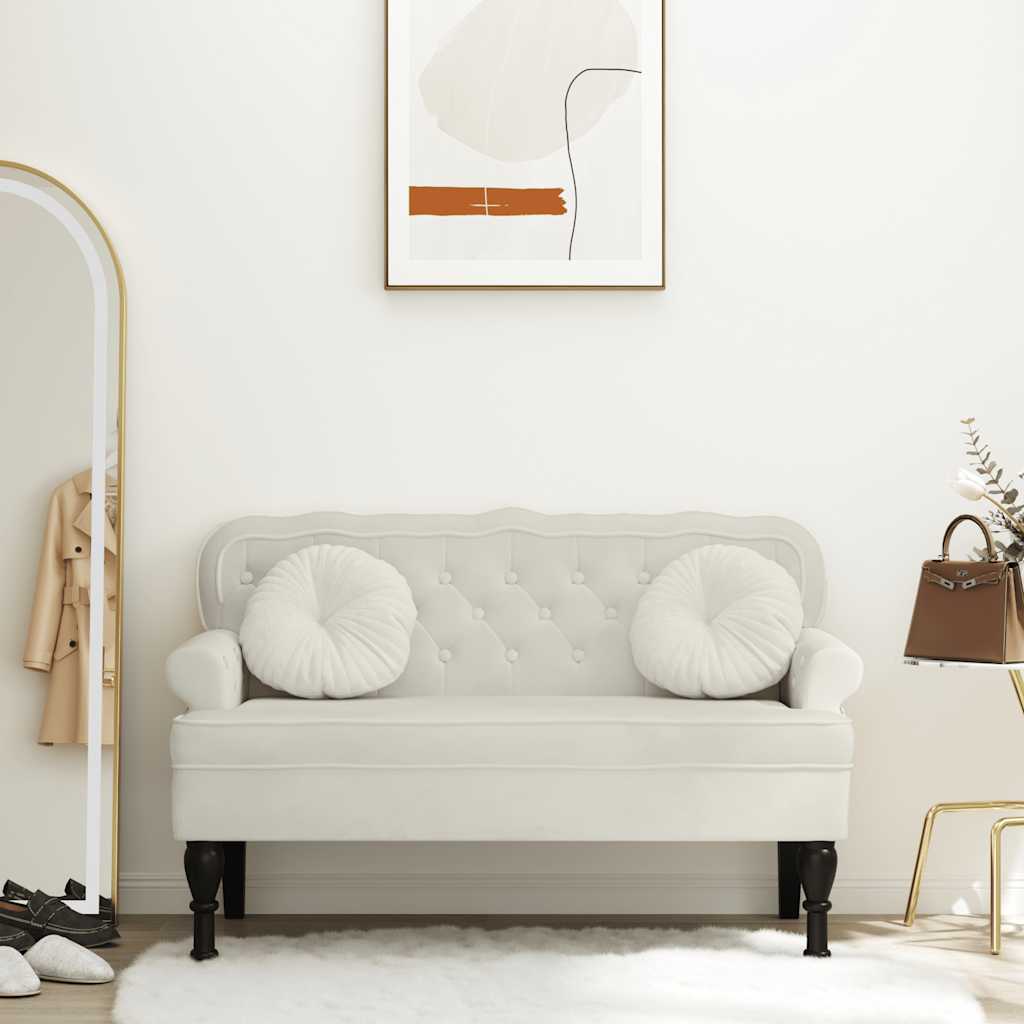 Klupa s naslonom krem 119,5 x 64,5 x 75 cm baršunasta