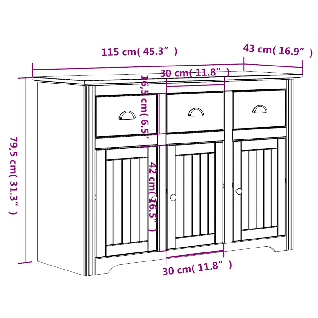 Visoka komoda BODO bijela 115,5x43x200,5 cm od masivne borovine