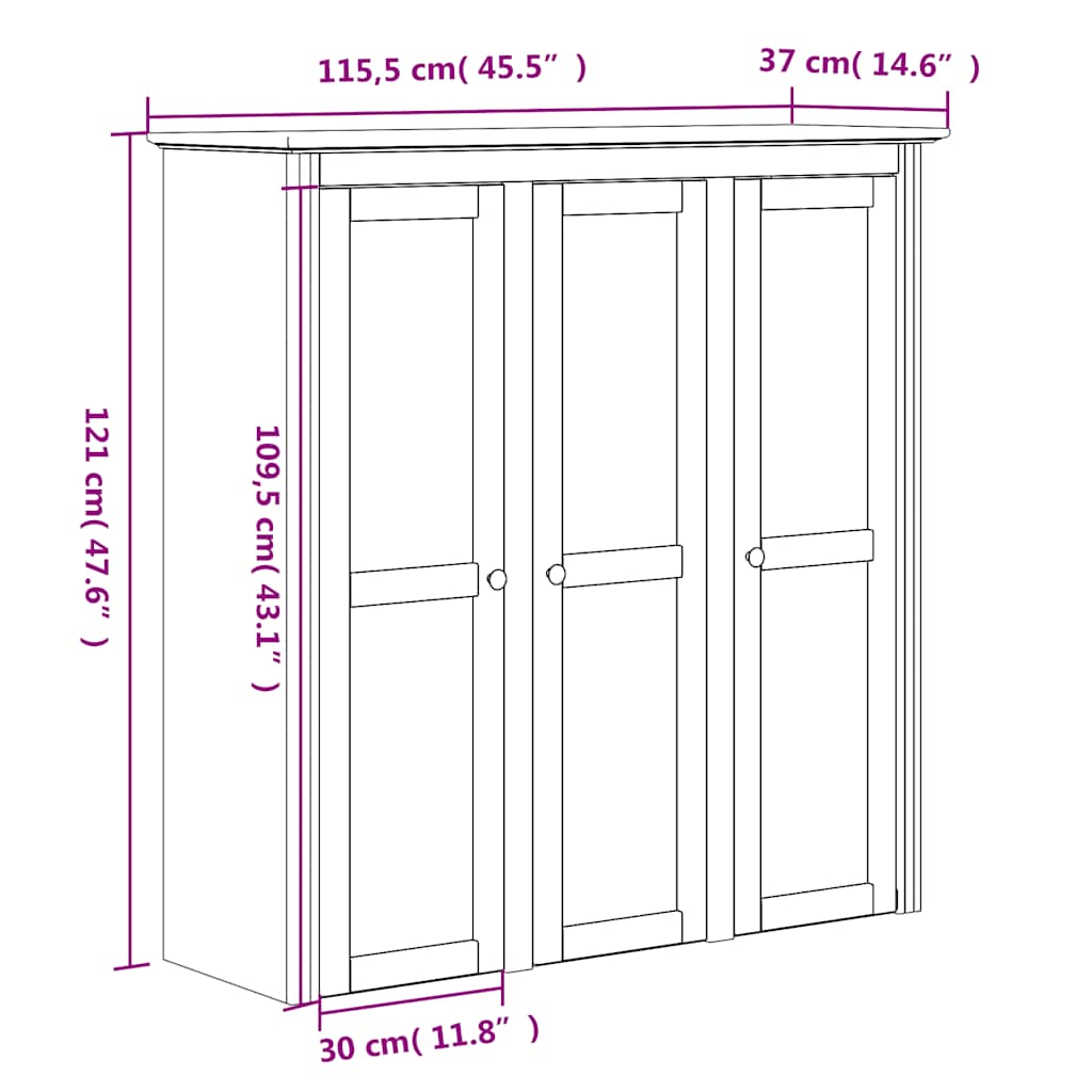Visoka komoda BODO bijela 115,5x43x200,5 cm od masivne borovine