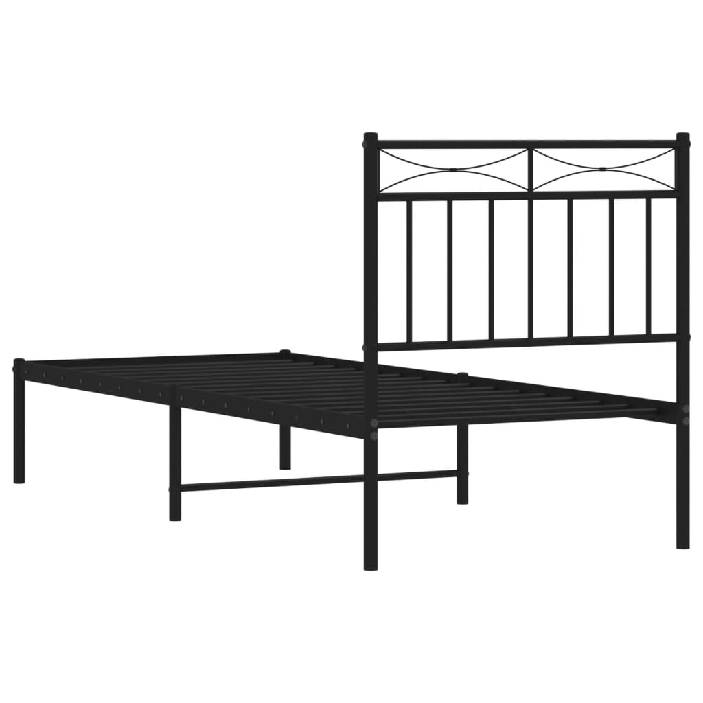 Metalni okvir za krevet s uzglavljem crni 80x200 cm