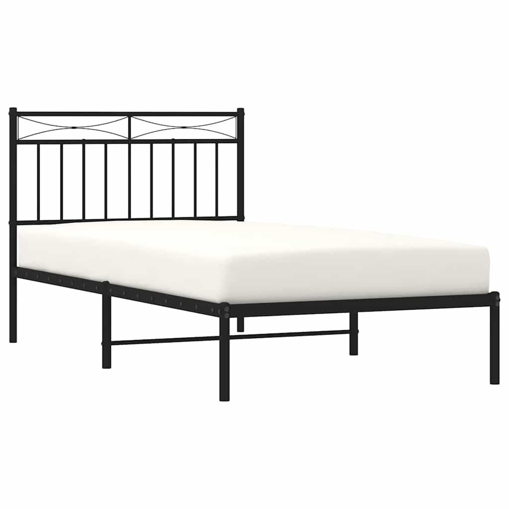 Metalni okvir za krevet s uzglavljem crni 100x190 cm