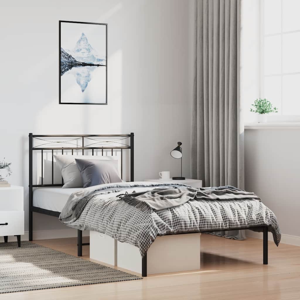 Metalni okvir za krevet s uzglavljem crni 100x190 cm